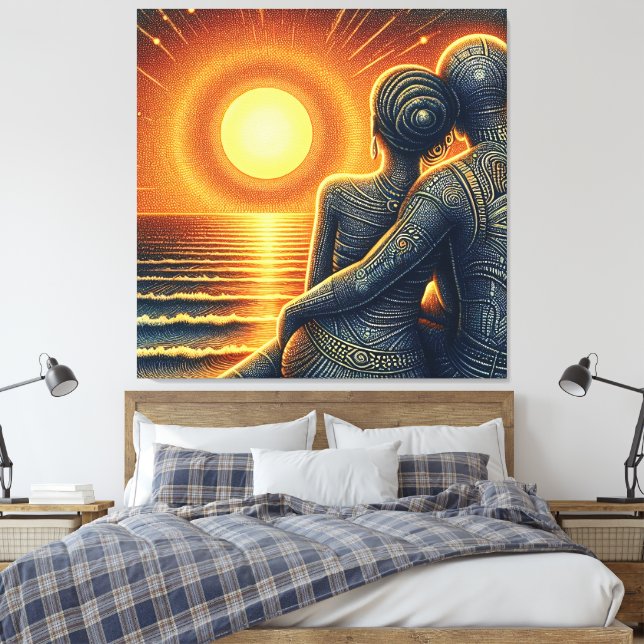 Impressão Em Tela Liebespaar bei Sonnen Untergang am Meer (Insitu(Quarto))