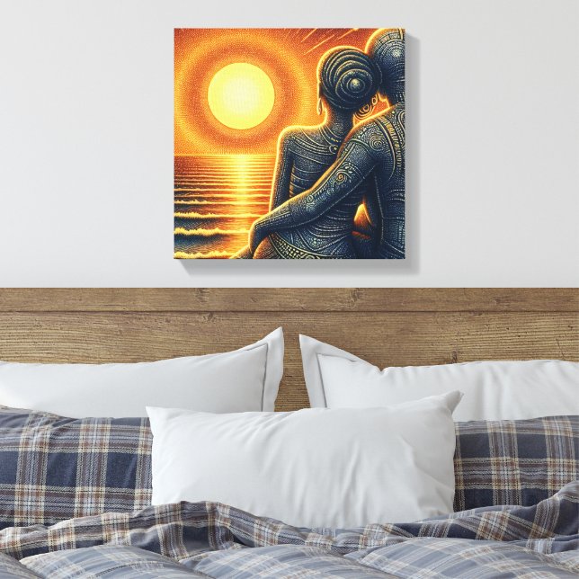 Impressão Em Tela Liebespaar bei Sonnen Untergang am Meer (Insitu(Quarto))