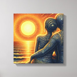 Impressão Em Tela Liebespaar bei Sonnen Untergang am Meer