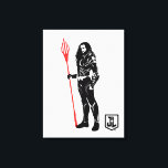 Impressão Em Tela Liga da Justiça | Aquaman Pose Noir Pop Art<br><div class="desc">Veja esta silhueta branca e negra do Aquaman da Liga da Justiça como ele está com seu tridente. Este gráfico de estilo noir é acentuado com seu tridente colorido em vermelho brilhante.</div>