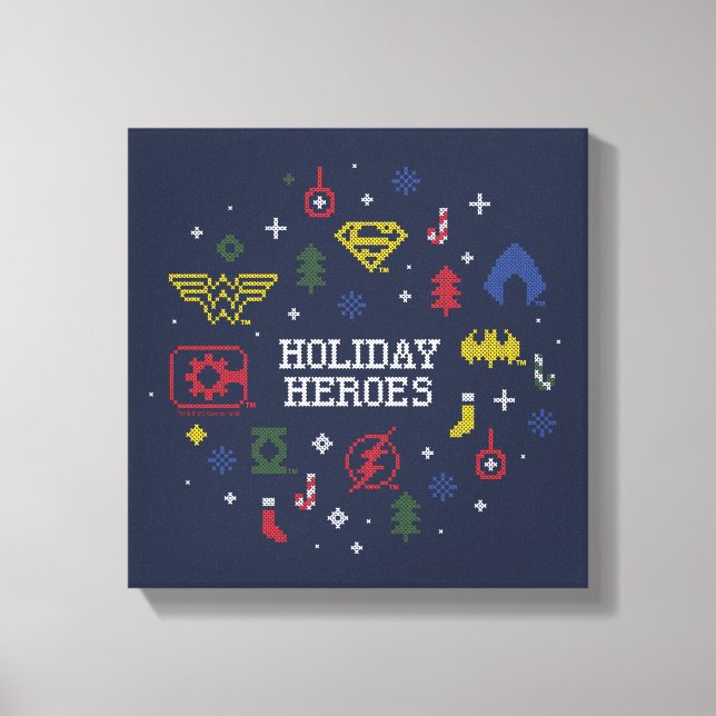 Impressão Em Tela Liga da Justiça "Heroes Holiday" Faux Cross-Stitch (Frente)