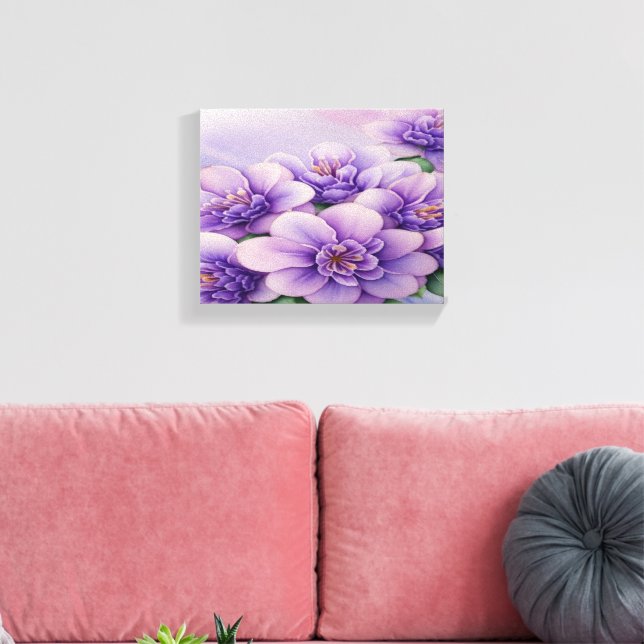 Impressão Em Tela Lilac e Borgonha - Tela Esticada Floral (Insitu(Sala de estar))