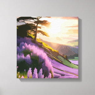 Impressão Em Tela Lilac Flowers Bloom em Hill no Sunset Glow