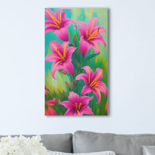 Impressão Em Tela Lilases Rosa Brilhante em Pintura Digital a Óleo V