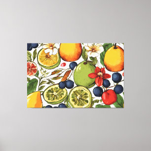 Impressão Em Tela Limas, Limões e Flores Mediterrâneos. Pintado