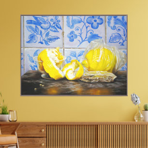 Impressão Em Tela Limões e Azulejos — Clássico Azul e Amarelo Still