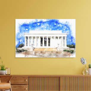 Impressão Em Tela Lincoln Memorial facade em aquarela
