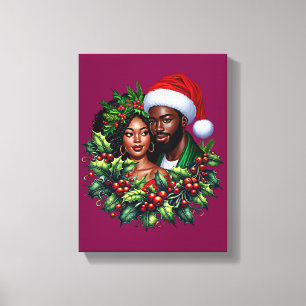Impressão Em Tela Linda casal Negra Holly de natal, cruz arte
