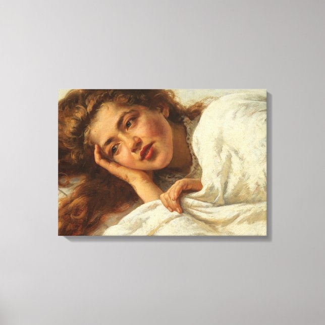 Impressão Em Tela Linda garota deitada na cama com cabelo vermelho (Frente)