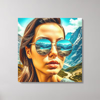 Linda Mulher na Reflexão de Montanha dos Óculos So