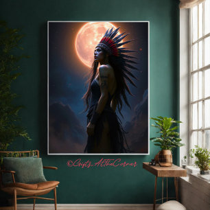 Impressão Em Tela Linda Mulher Nativa Americana Celestial Fullmoon