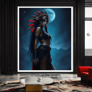 Impressão Em Tela Linda Mulher Nativa Americana Celestial Fullmoon