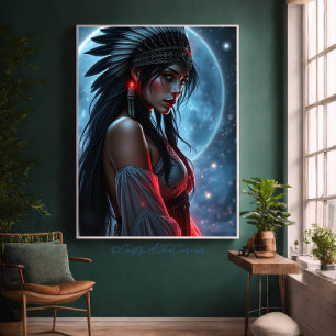 Impressão Em Tela Linda Mulher Nativa Americana Estrelas Celestiais