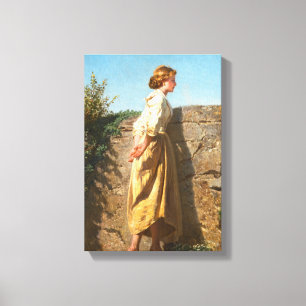 Impressão Em Tela Linda Mulher Olhando Sobre A Parede (Vintage)