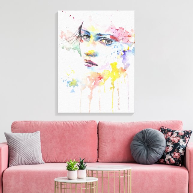 Impressão Em Tela Linda pintura aquarela de uma mulher em (Insitu(Sala de estar))