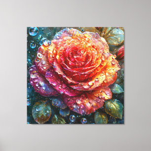 Impressão Em Tela Linda rosa com gotas de água
