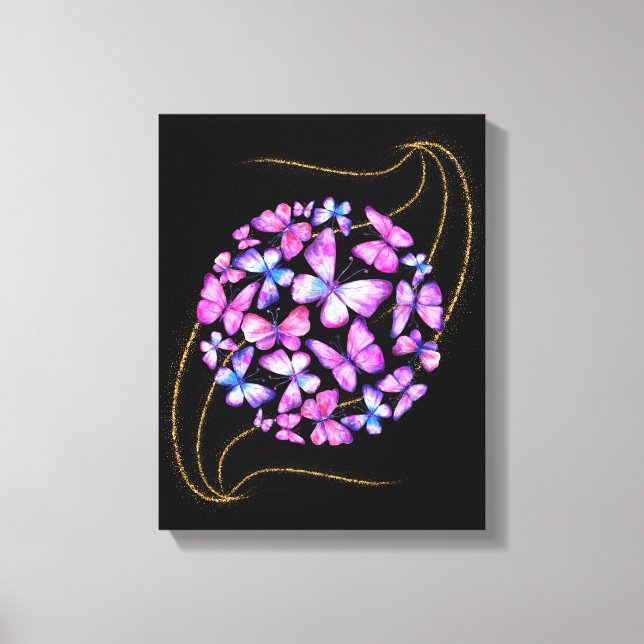 Impressão Em Tela Lindas Borboletas de Aquarela com Bling Dourado (Frente)