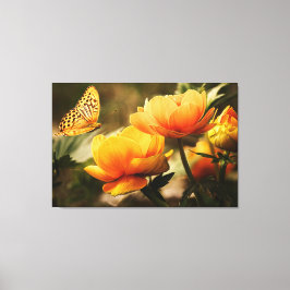 Impressão Em Tela Lindas flores laranja com borboleta