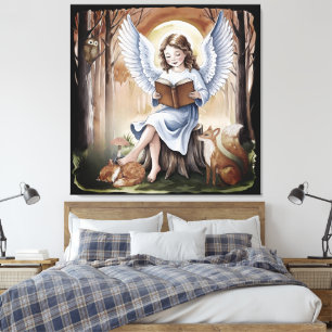 Impressão Em Tela Lindo Anjo da Guarda lendo história na hora de dor