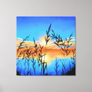 Impressão Em Tela Lindo Lago Sunset - Espelho - Pintura Original