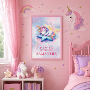 Impressão Em Tela Lindo Poster Enmarcado de Unicórnio Pastel para De