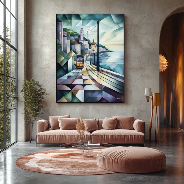 Impressão Em Tela Linha do horizonte de Lisboa abstrato Geométrica c (Criador carregado)