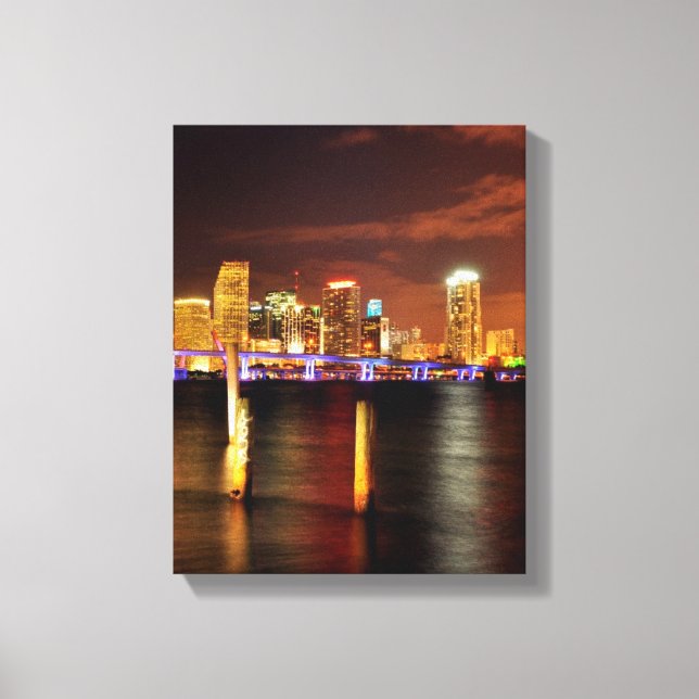 Impressão Em Tela Linha do horizonte de Miami à noite, Flórida (Frente)