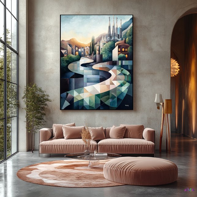 Impressão Em Tela Linha do Skyline de Barcelona abstrato Geométrico (Criador carregado)