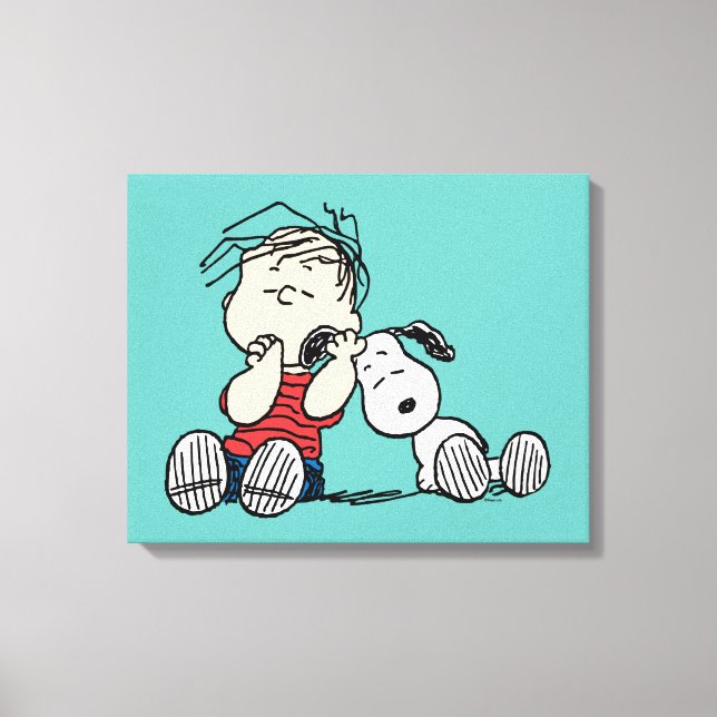 Impressão Em Tela Linus confortado com o ouvido de Snoopy (Frente)