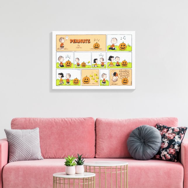 Impressão Em Tela Linus & Lucy | Cantando Jack-O-Lanterna (Insitu(Sala de estar))