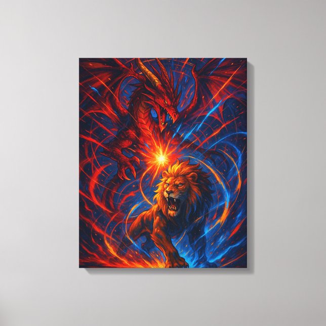 Impressão Em Tela Lion and Dragon Wall Art – Elemental Energy (Frente)