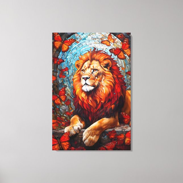 Impressão Em Tela Lion painting that evokes the art of church glass (Frente)