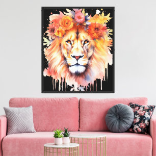 Impressão Em Tela Lion Pastel Flowers Safari Watercolor Savannah Cat
