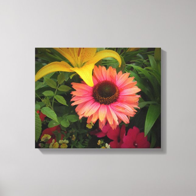 Impressão Em Tela Lírios asiáticos e descendente em Vigneta Negra (Frente)