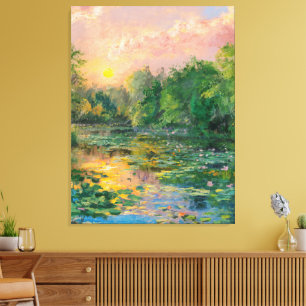 Impressão Em Tela Lírios d'água de Claude Monet, Sunset, Colorido