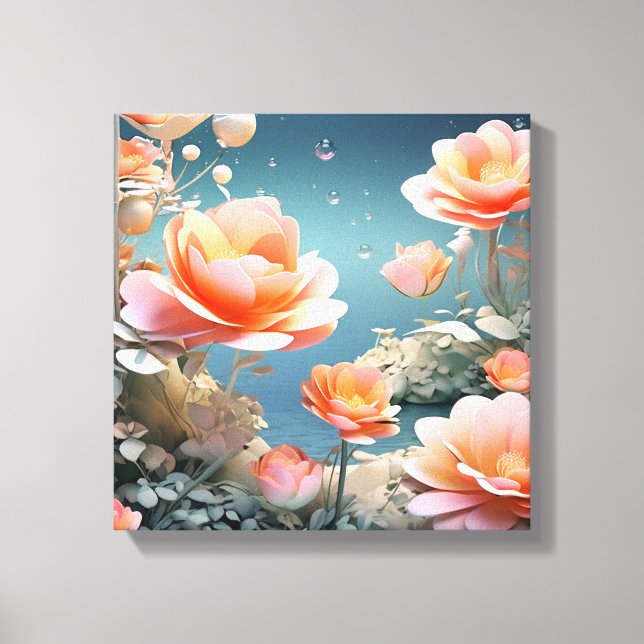 Impressão Em Tela Lírios de Água Bloqueando com Bolhas (Frente)