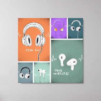 Impressão Em Tela Listening Through Time – Headphones Evolution