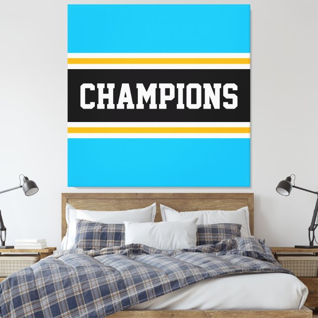 Impressão Em Tela Listras de Campeões Azul Azure Preto Branco Laranj (Insitu(Quarto))