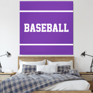 Impressão Em Tela Listras de texto de BEISBOL em Roxo Real Branco At