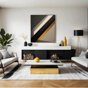 Impressão Em Tela Listras diagonais geométricas abstratas douradas