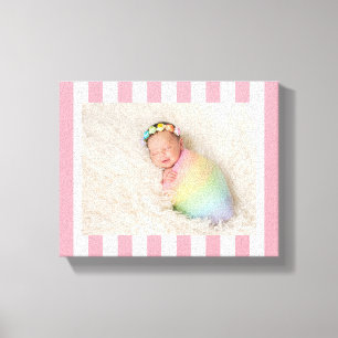 Impressão Em Tela Listras Rosa Claro e Branco Foto de Menina Recém-N