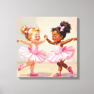 Impressão Em Tela Little Ballerinas Dancing Cute Illustration