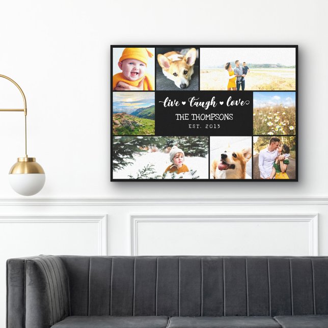 Impressão Em Tela Live Laugh Love Black Photo Collage (Criador carregado)