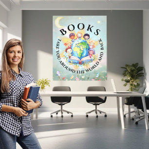 Impressão Em Tela Livros Levam Você em Volta de Moderno e Fofo