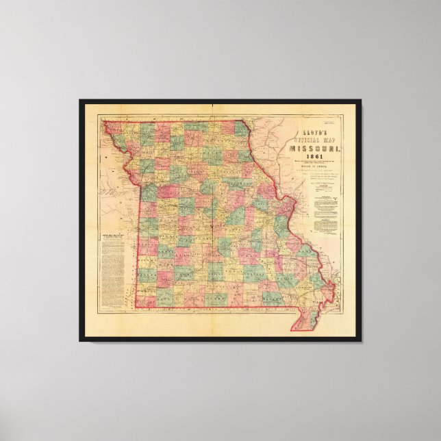 Impressão Em Tela Lloyd's Office Map of Missouri (1861) (Frente)