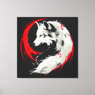 Impressão Em Tela Lobo Branco Vermelho Lunar
