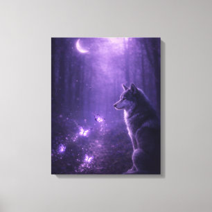 Impressão Em Tela Lobo Celestial Sob a Lua Roxa Arte em Tela