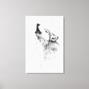 Impressão Em Tela Lobo Cinzento Uivando em Estilo de Pintura em Aqua