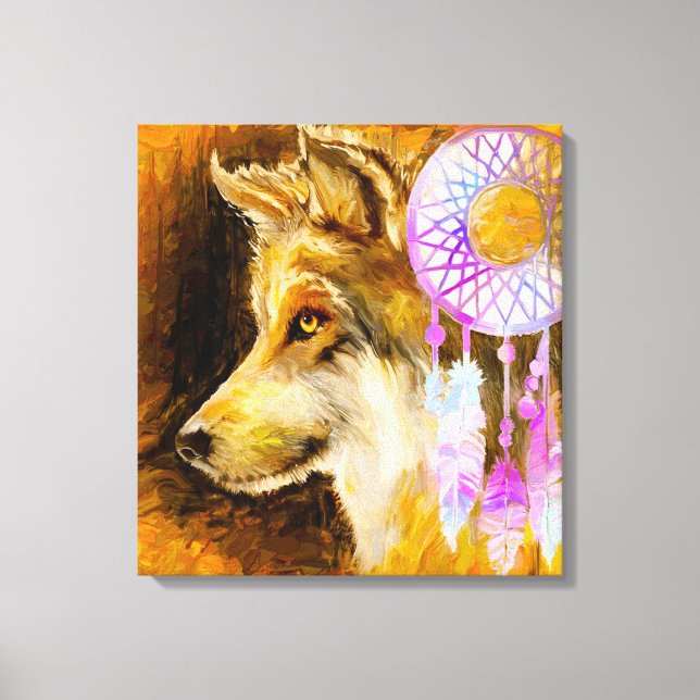 Impressão Em Tela Lobo e Dreamcatcher (Frente)