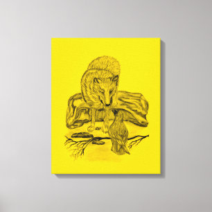 Impressão Em Tela Lobo e Raven - Design preto e amarelo
